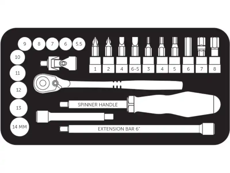 1/4" Dr. 25 pcs Socket Set With Tray, Metric