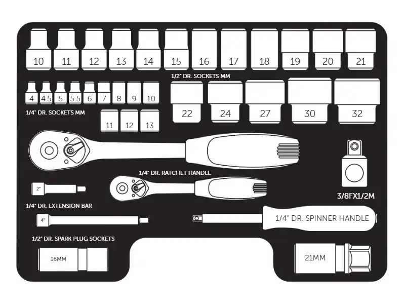 1/4"+1/2" Dr. 70 pcs Socket Set, Metric